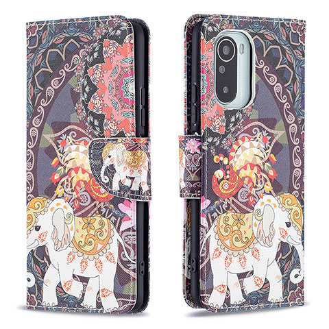 Custodia Portafoglio In Pelle Fantasia Modello Cover con Supporto B03F per Xiaomi Poco F3 5G Marrone