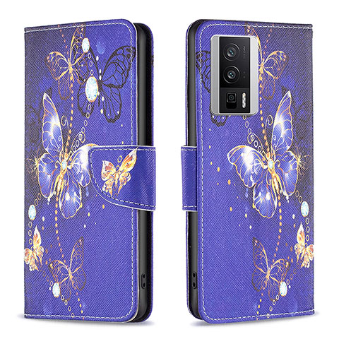 Custodia Portafoglio In Pelle Fantasia Modello Cover con Supporto B03F per Xiaomi Poco F5 Pro 5G Blu Notte