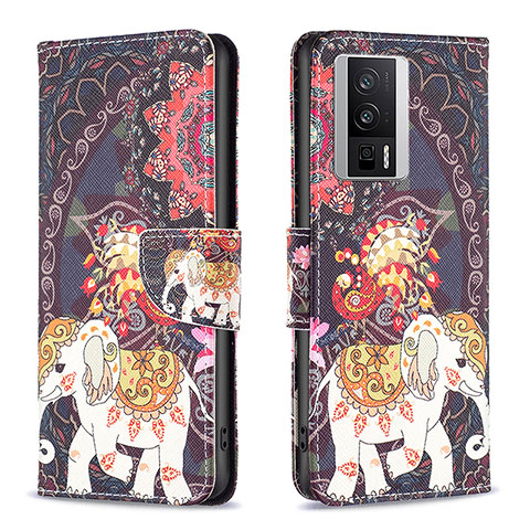 Custodia Portafoglio In Pelle Fantasia Modello Cover con Supporto B03F per Xiaomi Poco F5 Pro 5G Marrone