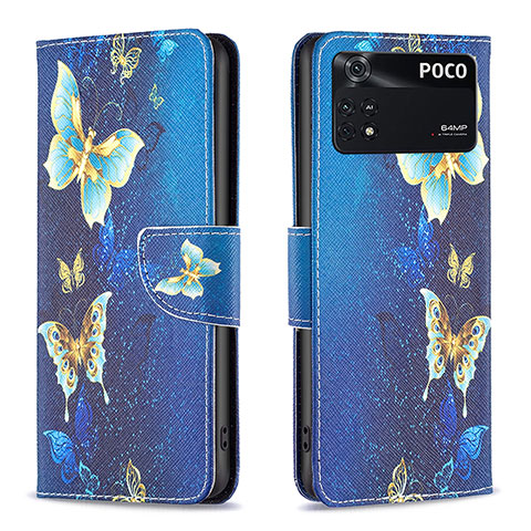 Custodia Portafoglio In Pelle Fantasia Modello Cover con Supporto B03F per Xiaomi Poco M4 Pro 4G Cielo Blu