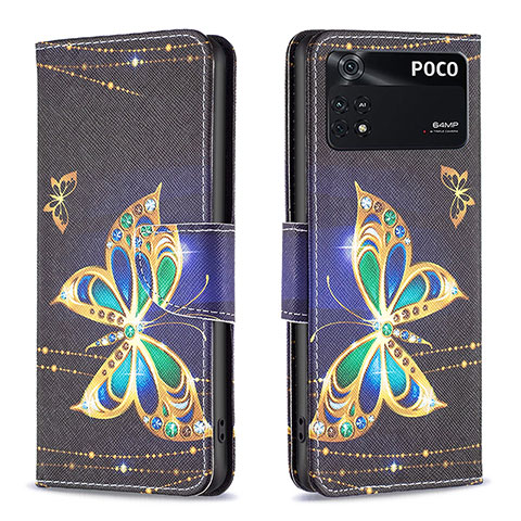 Custodia Portafoglio In Pelle Fantasia Modello Cover con Supporto B03F per Xiaomi Poco M4 Pro 4G Nero