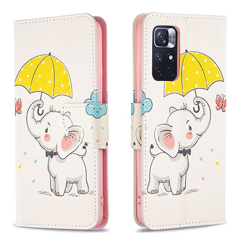 Custodia Portafoglio In Pelle Fantasia Modello Cover con Supporto B03F per Xiaomi Poco M4 Pro 5G Giallo