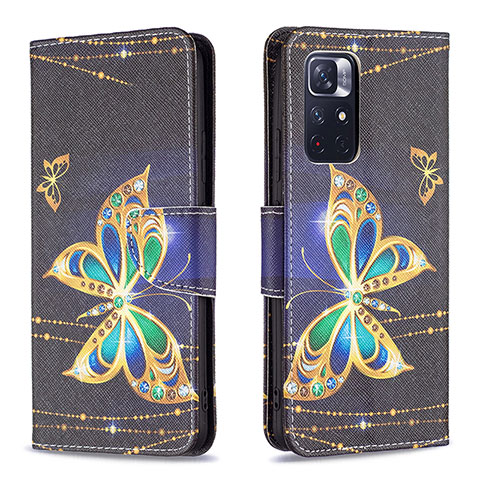 Custodia Portafoglio In Pelle Fantasia Modello Cover con Supporto B03F per Xiaomi Poco M4 Pro 5G Nero