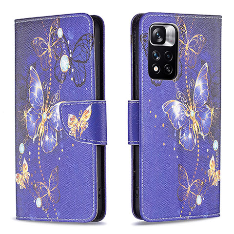 Custodia Portafoglio In Pelle Fantasia Modello Cover con Supporto B03F per Xiaomi Poco X4 NFC Blu Notte