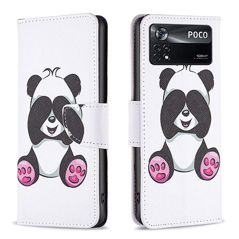 Custodia Portafoglio In Pelle Fantasia Modello Cover con Supporto B03F per Xiaomi Poco X4 Pro 5G Bianco