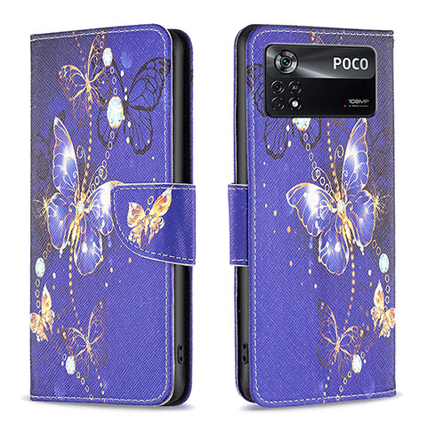 Custodia Portafoglio In Pelle Fantasia Modello Cover con Supporto B03F per Xiaomi Poco X4 Pro 5G Blu Notte