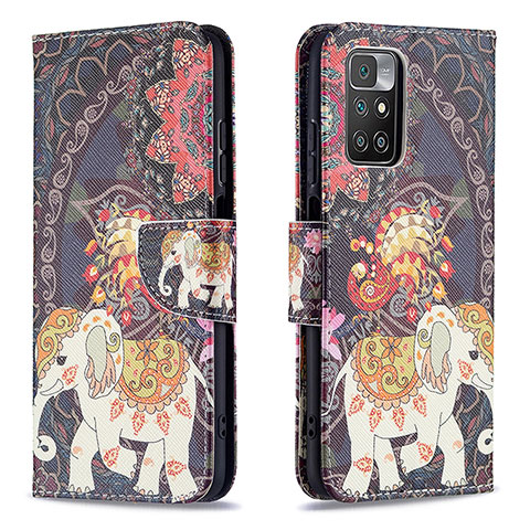 Custodia Portafoglio In Pelle Fantasia Modello Cover con Supporto B03F per Xiaomi Redmi 10 4G Marrone