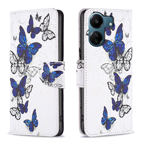 Custodia Portafoglio In Pelle Fantasia Modello Cover con Supporto B03F per Xiaomi Redmi 13C Blu