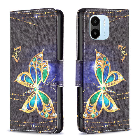 Custodia Portafoglio In Pelle Fantasia Modello Cover con Supporto B03F per Xiaomi Redmi A2 Plus Nero