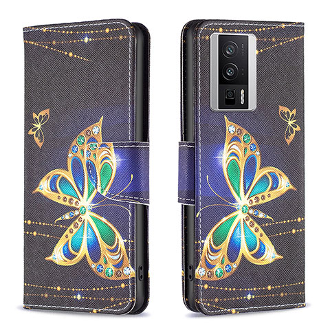 Custodia Portafoglio In Pelle Fantasia Modello Cover con Supporto B03F per Xiaomi Redmi K60 Pro 5G Nero