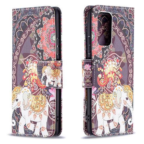 Custodia Portafoglio In Pelle Fantasia Modello Cover con Supporto B03F per Xiaomi Redmi Note 10 Pro 4G Marrone