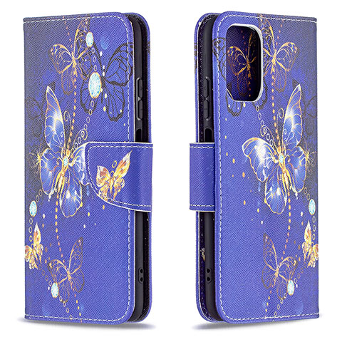 Custodia Portafoglio In Pelle Fantasia Modello Cover con Supporto B03F per Xiaomi Redmi Note 10S 4G Blu Notte