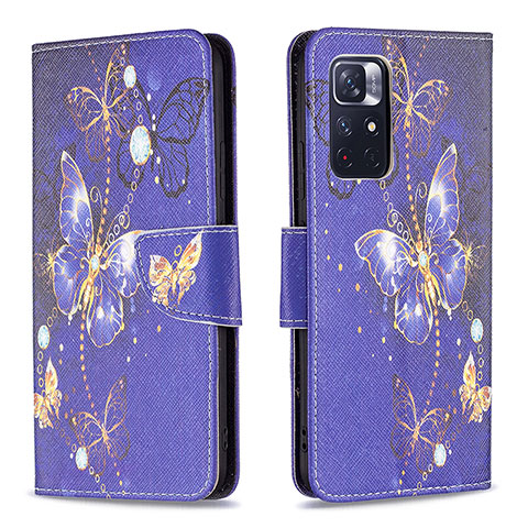 Custodia Portafoglio In Pelle Fantasia Modello Cover con Supporto B03F per Xiaomi Redmi Note 11 5G Blu Notte