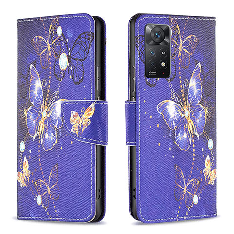 Custodia Portafoglio In Pelle Fantasia Modello Cover con Supporto B03F per Xiaomi Redmi Note 11 Pro 4G Blu Notte