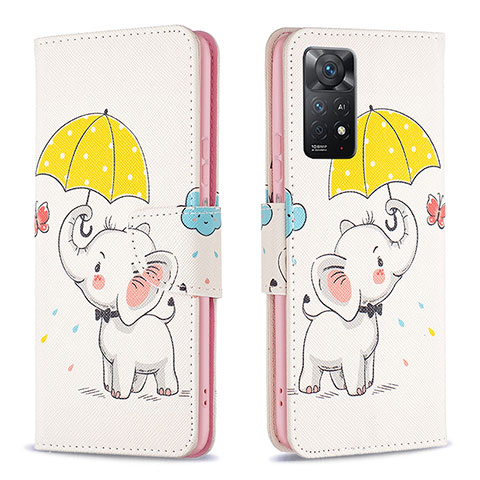 Custodia Portafoglio In Pelle Fantasia Modello Cover con Supporto B03F per Xiaomi Redmi Note 11 Pro 5G Giallo