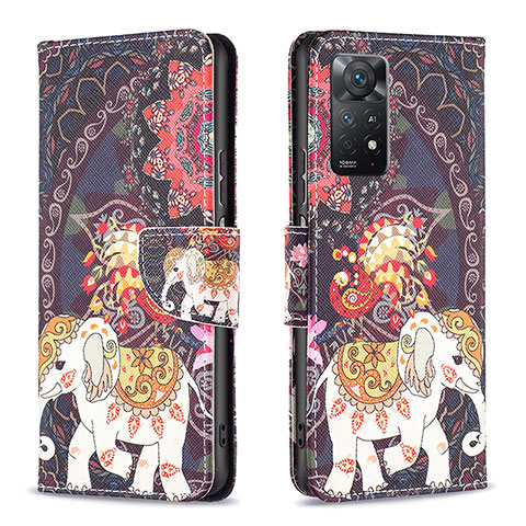 Custodia Portafoglio In Pelle Fantasia Modello Cover con Supporto B03F per Xiaomi Redmi Note 11 Pro 5G Marrone