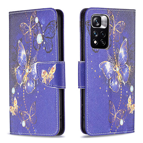 Custodia Portafoglio In Pelle Fantasia Modello Cover con Supporto B03F per Xiaomi Redmi Note 11 Pro+ Plus 5G Blu Notte