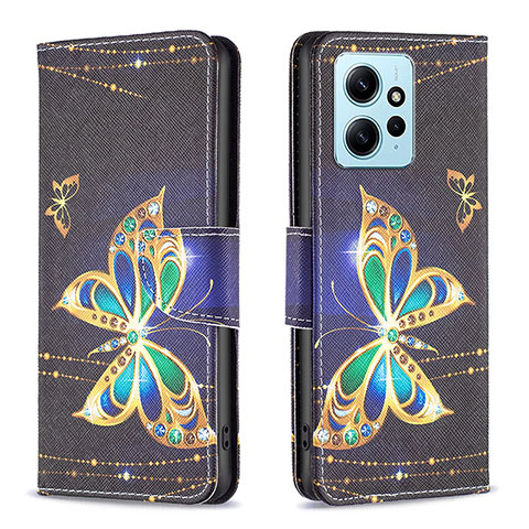 Custodia Portafoglio In Pelle Fantasia Modello Cover con Supporto B03F per Xiaomi Redmi Note 12 4G Nero