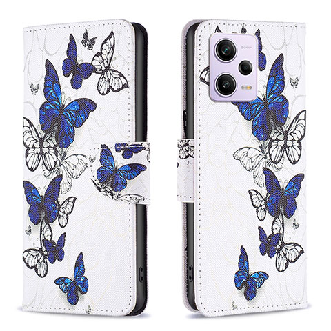 Custodia Portafoglio In Pelle Fantasia Modello Cover con Supporto B03F per Xiaomi Redmi Note 12 Explorer Blu