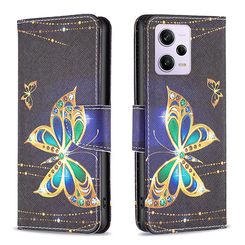 Custodia Portafoglio In Pelle Fantasia Modello Cover con Supporto B03F per Xiaomi Redmi Note 12 Explorer Nero