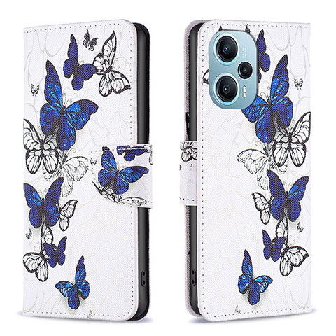 Custodia Portafoglio In Pelle Fantasia Modello Cover con Supporto B03F per Xiaomi Redmi Note 12 Turbo 5G Blu Notte