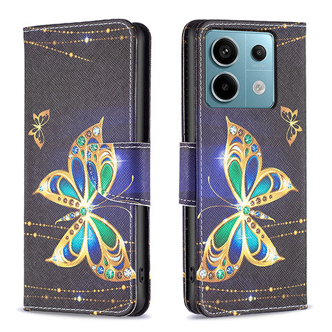 Custodia Portafoglio In Pelle Fantasia Modello Cover con Supporto B03F per Xiaomi Redmi Note 13 Pro 5G Nero