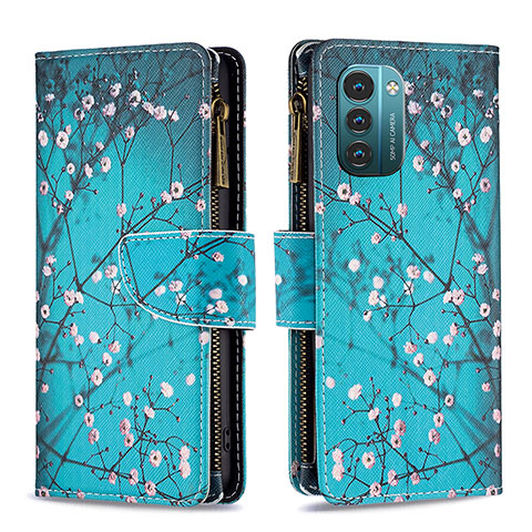 Custodia Portafoglio In Pelle Fantasia Modello Cover con Supporto B04F per Nokia G11 Ciano