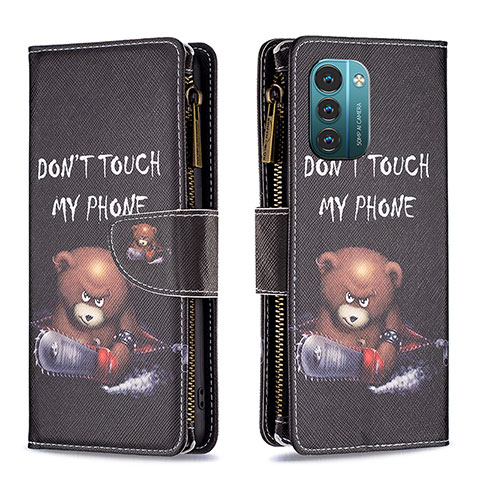 Custodia Portafoglio In Pelle Fantasia Modello Cover con Supporto B04F per Nokia G11 Grigio Scuro