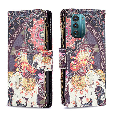 Custodia Portafoglio In Pelle Fantasia Modello Cover con Supporto B04F per Nokia G11 Marrone