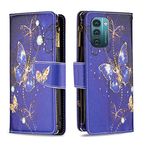 Custodia Portafoglio In Pelle Fantasia Modello Cover con Supporto B04F per Nokia G21 Blu Notte