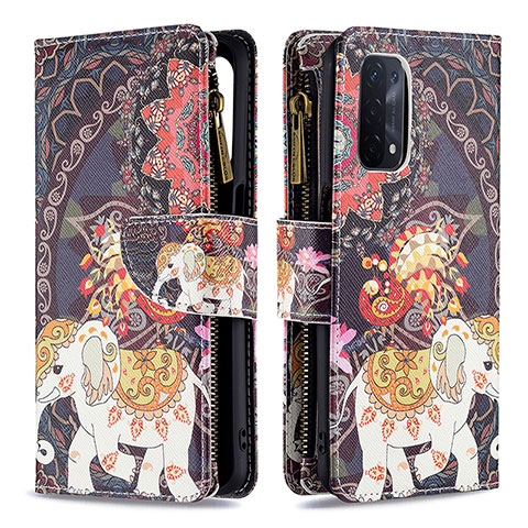 Custodia Portafoglio In Pelle Fantasia Modello Cover con Supporto B04F per OnePlus Nord N200 5G Marrone