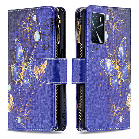 Custodia Portafoglio In Pelle Fantasia Modello Cover con Supporto B04F per Oppo A16 Blu Notte