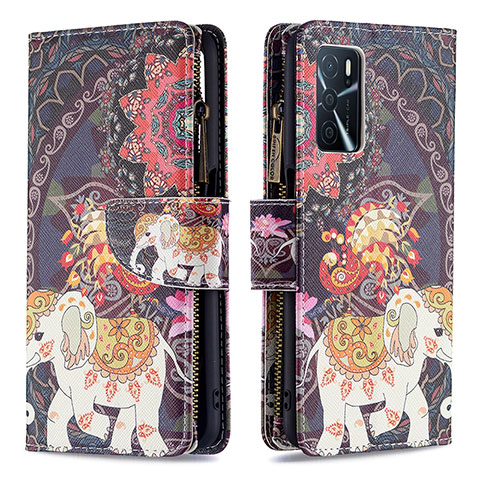 Custodia Portafoglio In Pelle Fantasia Modello Cover con Supporto B04F per Oppo A16 Marrone