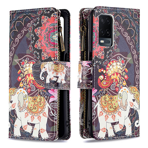 Custodia Portafoglio In Pelle Fantasia Modello Cover con Supporto B04F per Oppo A54 4G Marrone