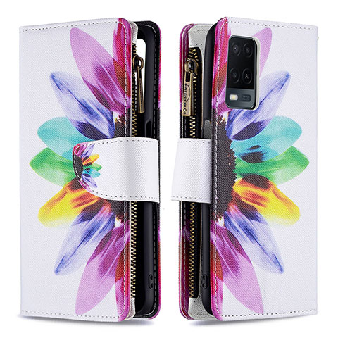 Custodia Portafoglio In Pelle Fantasia Modello Cover con Supporto B04F per Oppo A54 4G Multicolore