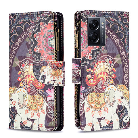 Custodia Portafoglio In Pelle Fantasia Modello Cover con Supporto B04F per Oppo A56S 5G Marrone