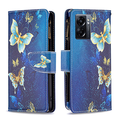 Custodia Portafoglio In Pelle Fantasia Modello Cover con Supporto B04F per Oppo A57 5G Blu