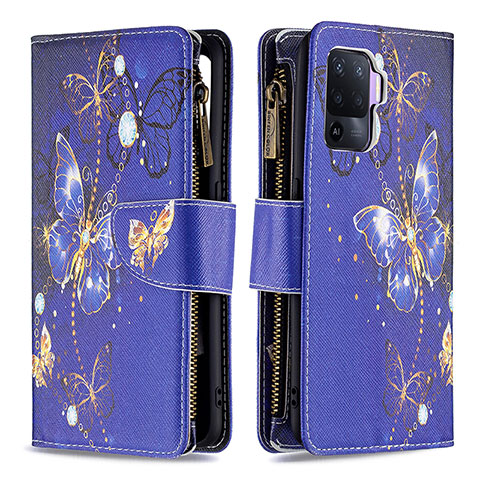 Custodia Portafoglio In Pelle Fantasia Modello Cover con Supporto B04F per Oppo A94 4G Blu Notte