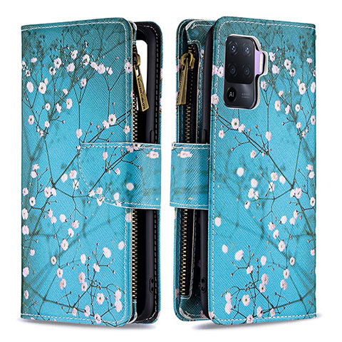 Custodia Portafoglio In Pelle Fantasia Modello Cover con Supporto B04F per Oppo A94 4G Ciano