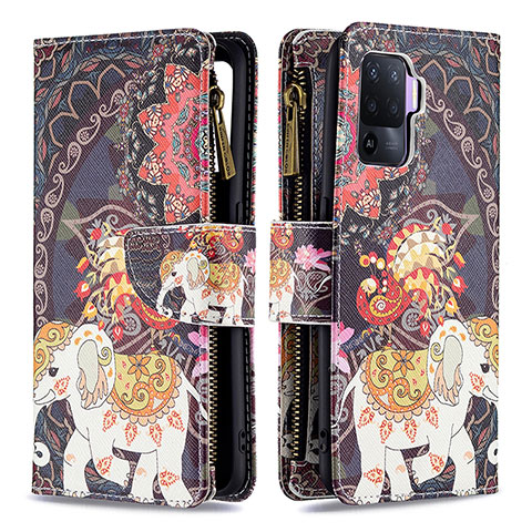 Custodia Portafoglio In Pelle Fantasia Modello Cover con Supporto B04F per Oppo A94 4G Marrone