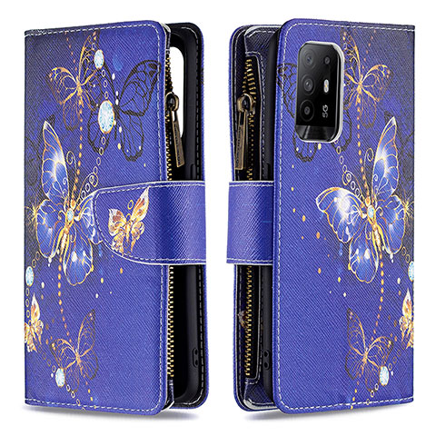 Custodia Portafoglio In Pelle Fantasia Modello Cover con Supporto B04F per Oppo A95 5G Blu Notte