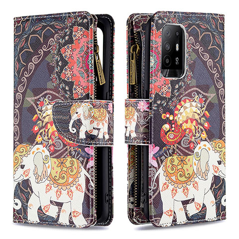 Custodia Portafoglio In Pelle Fantasia Modello Cover con Supporto B04F per Oppo A95 5G Marrone