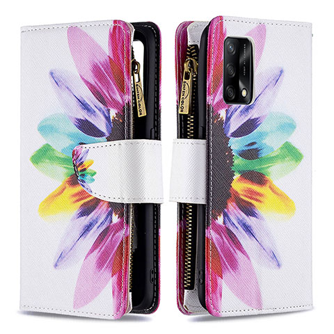 Custodia Portafoglio In Pelle Fantasia Modello Cover con Supporto B04F per Oppo F19 Multicolore