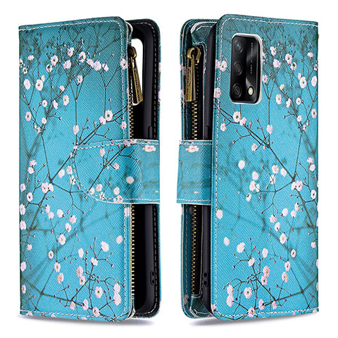 Custodia Portafoglio In Pelle Fantasia Modello Cover con Supporto B04F per Oppo F19s Ciano