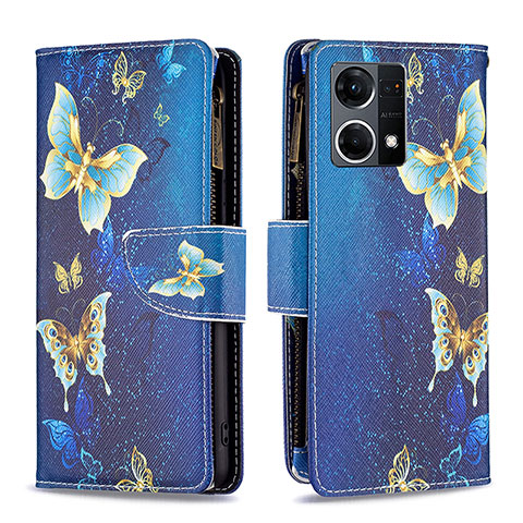 Custodia Portafoglio In Pelle Fantasia Modello Cover con Supporto B04F per Oppo F21s Pro 4G Blu