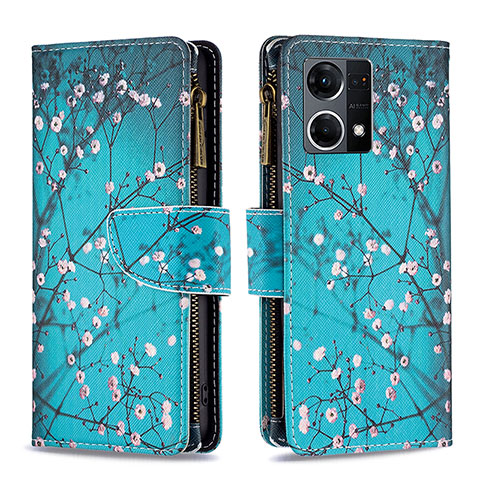 Custodia Portafoglio In Pelle Fantasia Modello Cover con Supporto B04F per Oppo F21s Pro 4G Ciano