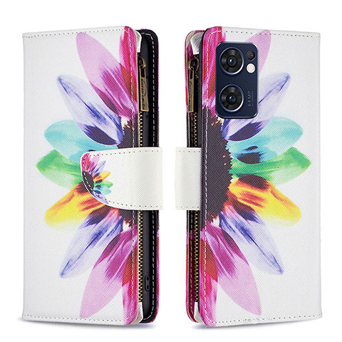 Custodia Portafoglio In Pelle Fantasia Modello Cover con Supporto B04F per Oppo Find X5 Lite 5G Multicolore