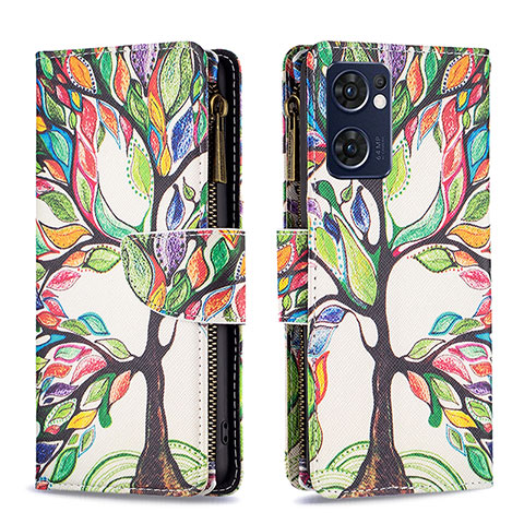 Custodia Portafoglio In Pelle Fantasia Modello Cover con Supporto B04F per Oppo Find X5 Lite 5G Verde