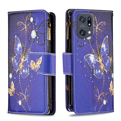 Custodia Portafoglio In Pelle Fantasia Modello Cover con Supporto B04F per Oppo Find X5 Pro 5G Blu Notte