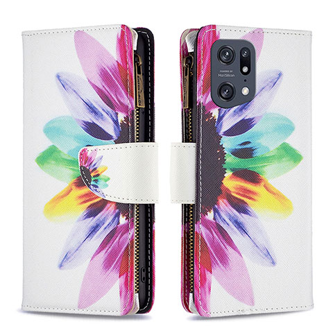 Custodia Portafoglio In Pelle Fantasia Modello Cover con Supporto B04F per Oppo Find X5 Pro 5G Multicolore